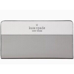 Kate Spade Staci Colorblock Wallet Slim Bifold Nimbus Gray White Wallet Grey New